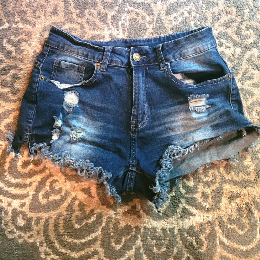 Frayed Dark Wash Short Shorta